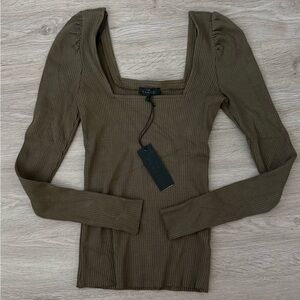 The Range Green Ribbed Long Sleeve Top